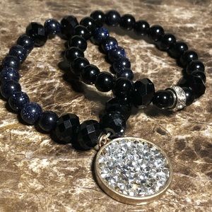 Black and blue beaded charm bracelets